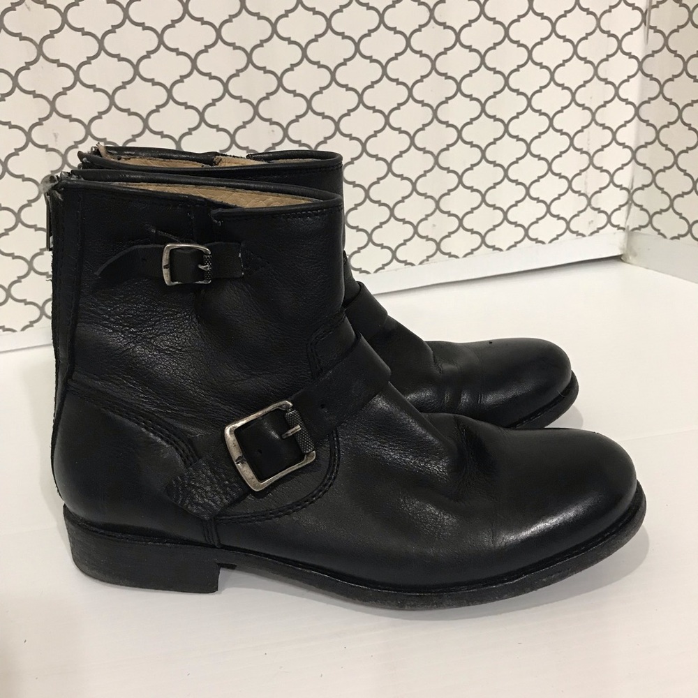 Frye Tyler Engineer Black Leather Ankle Boots - Size 9B